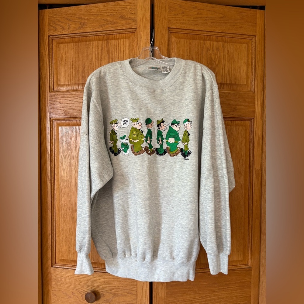 Gray Graphic Vintage Beetle Bailey Crew Neck Sweater